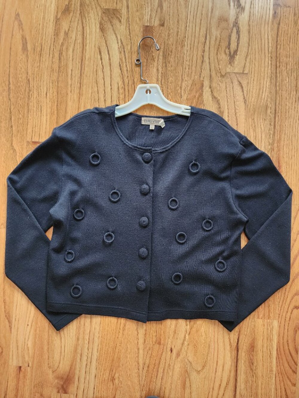 ✨ Vintage L'EAU VIVE Black Wool-Blend Statement Cardigan / Knit Jacket ✨